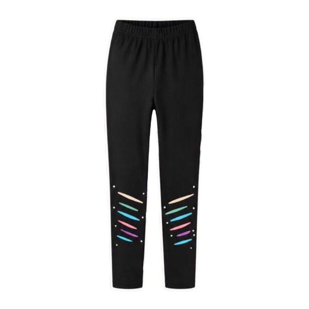 New Active Girls 12 Years Black Leggings Rainbow Stripe Detail